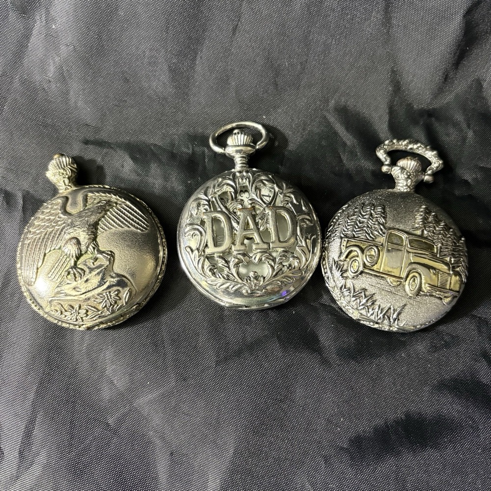 Lot Of 3 Vintage Quartz Pocket Watches, Dad, Eagle, Truck